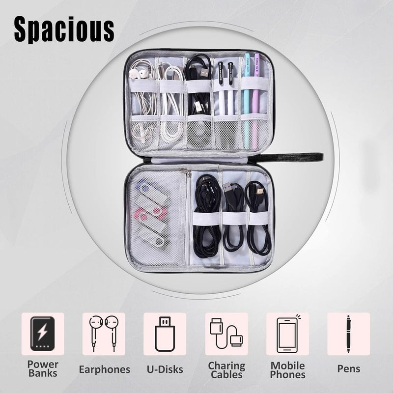 CILLA Travel Cord Organizer Case, Portable Waterproof Storage Bag for Charger, Cord, USB, Power Bank, Earphone, SD Card, Travel Essentials - Image 3